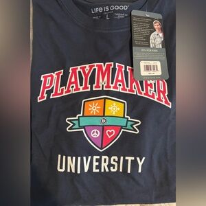 Playmaker University Graphic Tee with Hat- Navy with Multicolor Crest- Large
